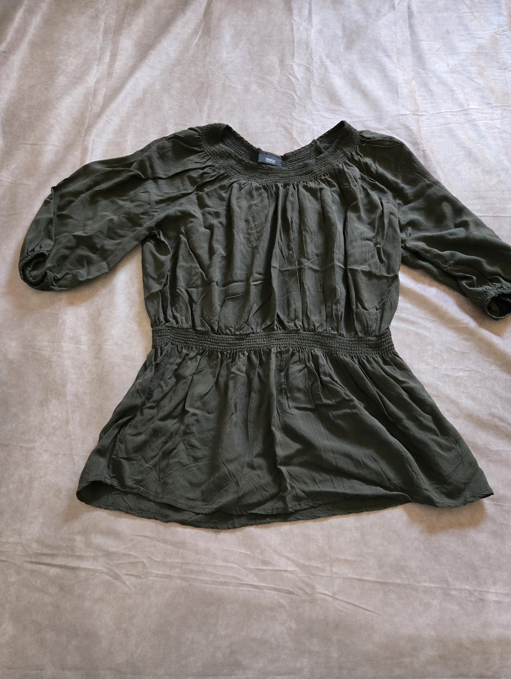 Women's Top 3/4 Sleeves Shirt Sz. XL Dress Casual Peasant Blouse Olive Green